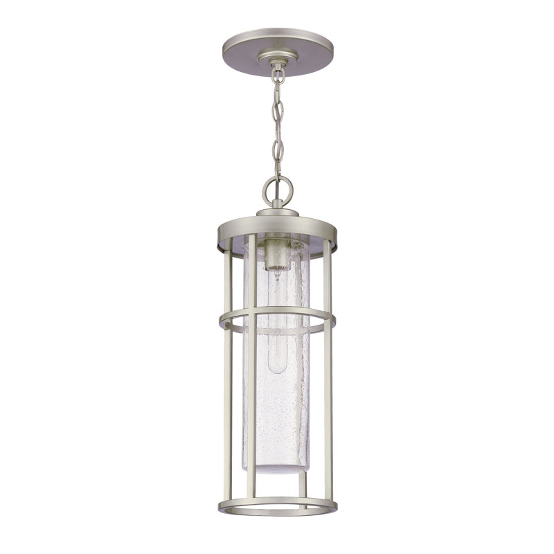 Satin Aluminum Outdoor Pendant Light with Clear Glass Shade