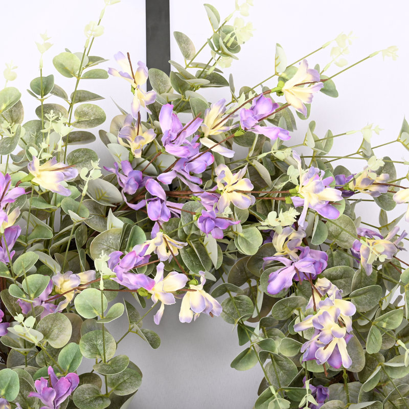 26" Eucalyptus Blossoms Cluster Floral Wreath for Front Door, Purple