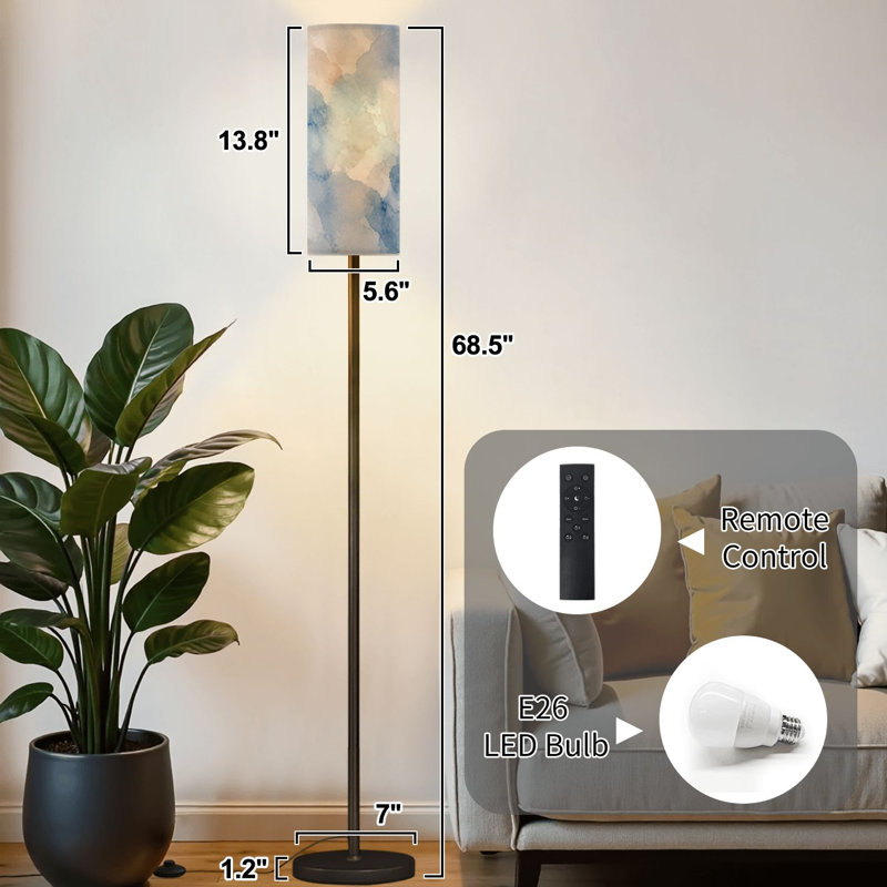 Lampe sur pied aquarelle aux tons pastel rose bleu gris ressemblant à des nuages doux et moelleux
