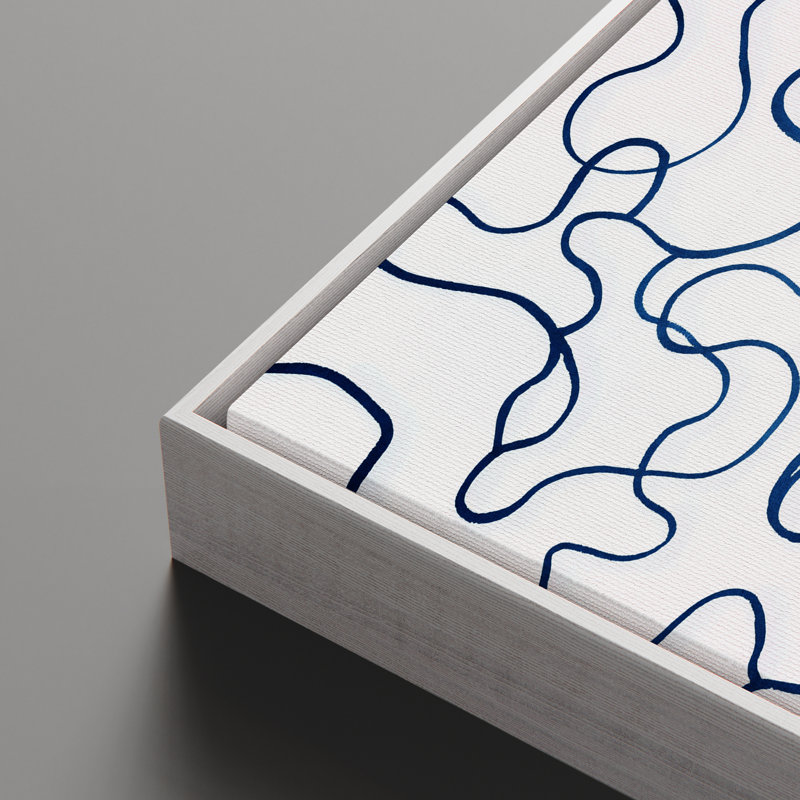 "Flowing Blue Line", motif abstrait contemporain, impression encadrée, H 24 po x l 36 po, Blanc