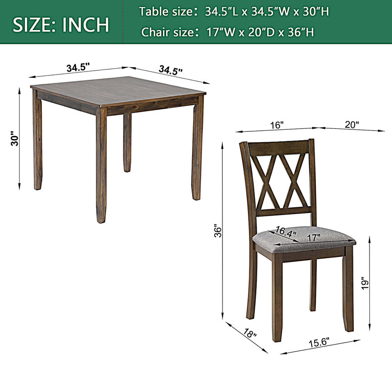 5-piece Wooden Dining Table Set with 4 Chairs
