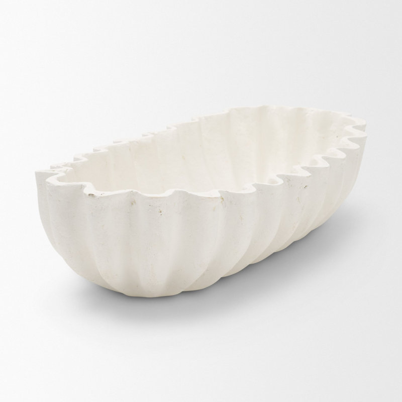 Grand bol rond en papier mâché Camelia, 15.5L x 8.0W x 4.3H, White