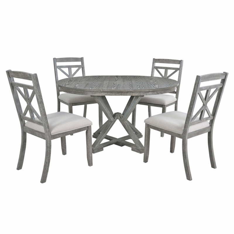 Ensemble de table de salle à manger 5 pièces avec table à rallonge et 4 chaises rembourrées, 30" H x 41.9" W x 42" D, Grey