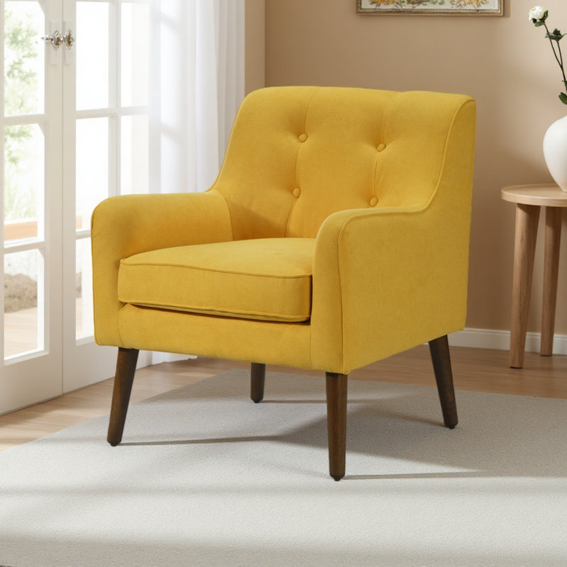 Fauteuil capitonné 25 po Mid Century, Jaune