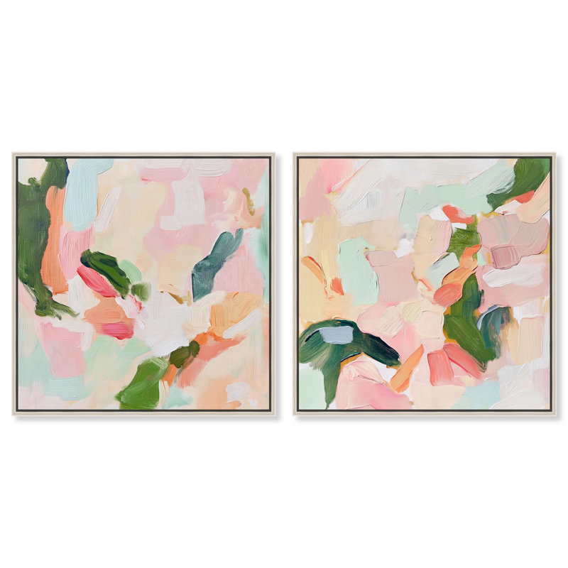 «Blush Boho», reproduction d'art sur toile, art abstrait pastel, H 41 po x l 41 po, Cadre argenté