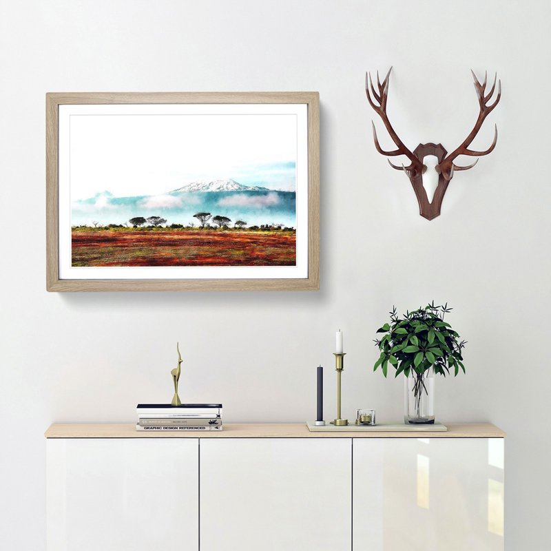 Mount Kilimanjaro In Tanzania - Single Picture Frame Print on MDF, 33cm H x 45cm W x 2cm D, Oak Framed