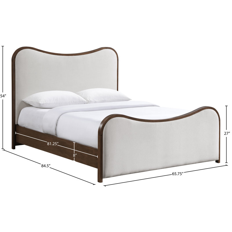 Lit tapissier Arvada, Tissu texture lin beige / brossé noyer, Grand