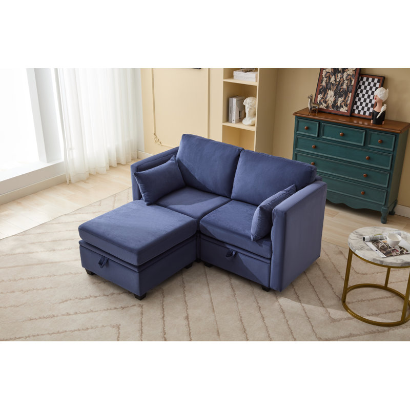 Toxi 58.26" Upholstered Loveseat with Ottoman, Blue