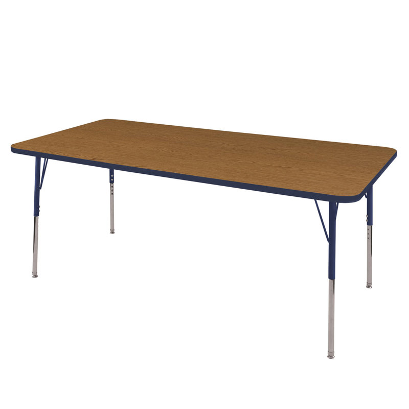 Table d'activité rectangulaire à hauteur réglable en forme de T, Érable / rouge, Roulement pivotant standard, 30 po x 72 po