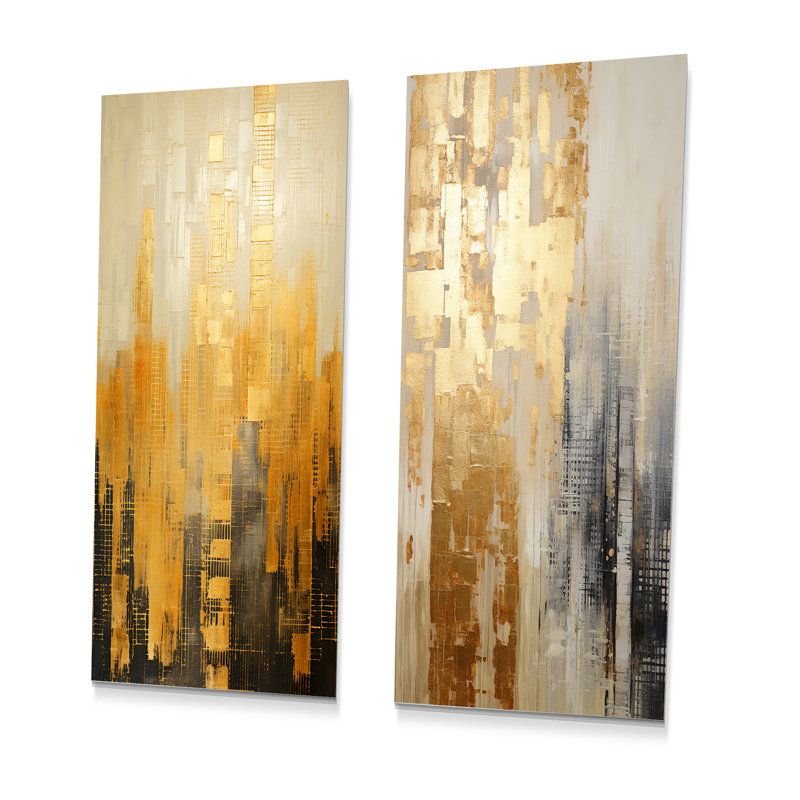 «Golden Grid Skyscraper Skyline», ensemble de 2 reproductions d'art en métal sur gratte-ciel, H 32 po x l 32 po