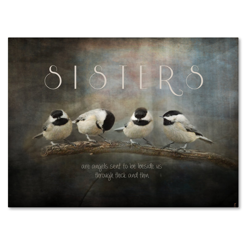 «Sister Chickadees» de Vidur, impression sur toile tendue, H 14 po x l 19 po