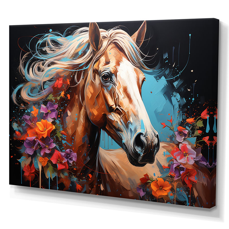 Cheval, art de rue, Toile tendue, H 24 po x l 32 po x P 1 po
