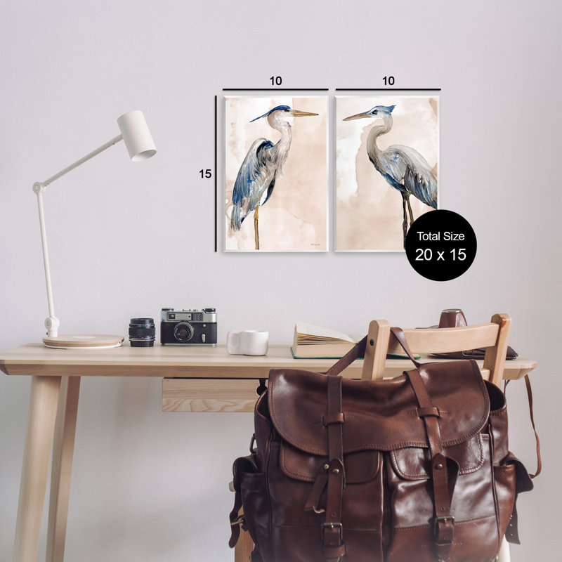 «Beautiful Heron Birds debout aquarelle», ensemble de 2 plaques murales par Stellar Design Studio, H 15 po x l 10 po
