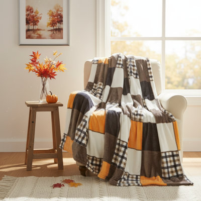 Farmhouse Super Soft Patchwork Plaid Throw Blanket