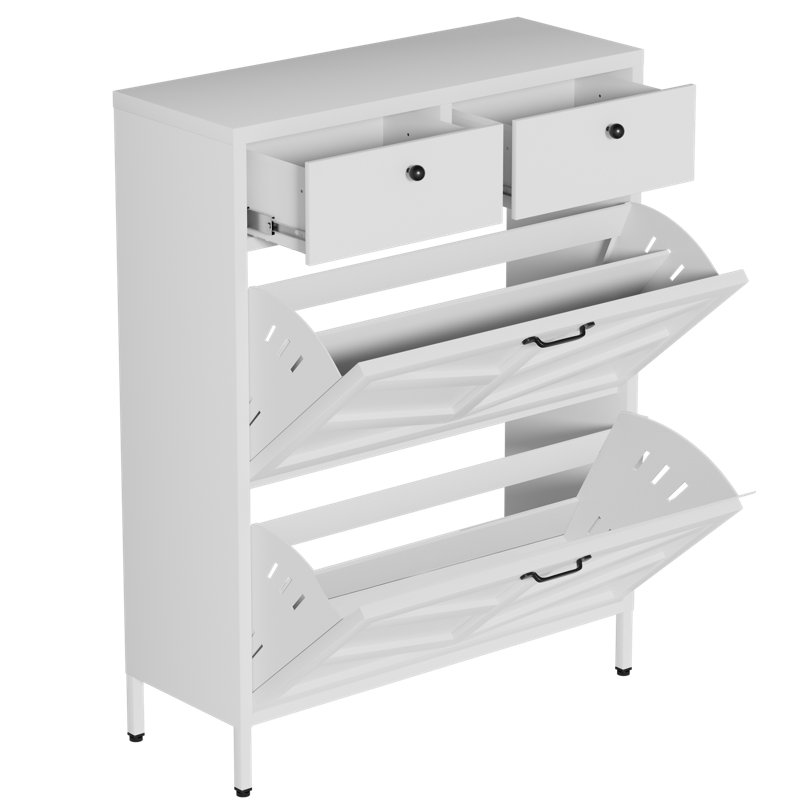 31.5" Slim Metal Shoe Cabinet with Flip Drawers and Anti-Tip Device