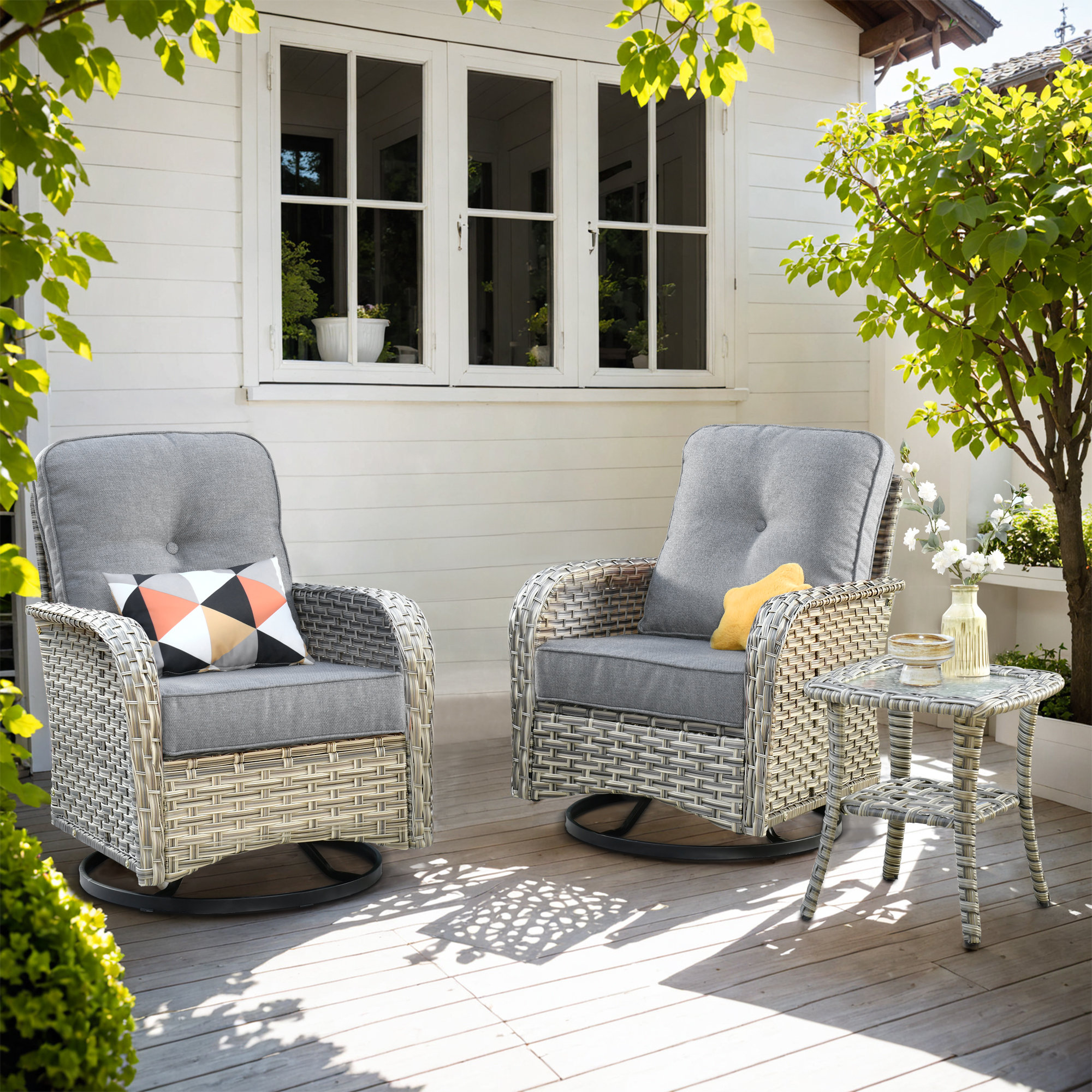 Rosalind Wheeler Swivel Pe Wicker Rattan Outdoor Rocking Chairs Set ...