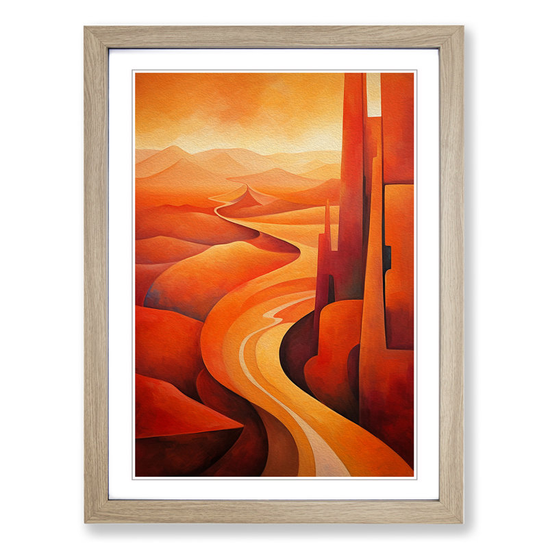 Desert Abstract - Single Picture Frame Print on Wood, 46" H x 34" W x 2" D, Oak