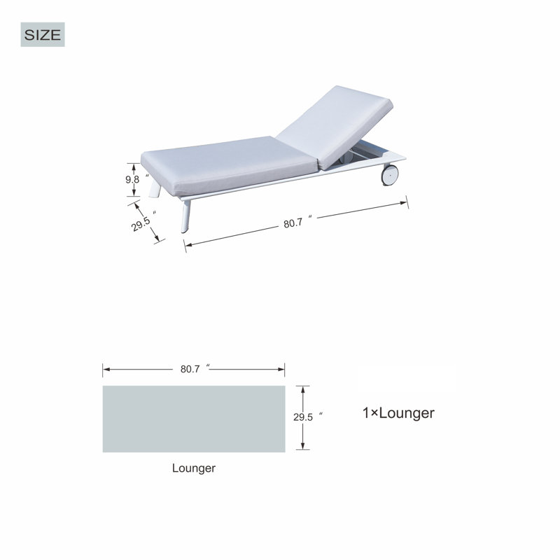 Jakobi Outdoor Metal Chaise Lounge , Cushion Included, Beige, White