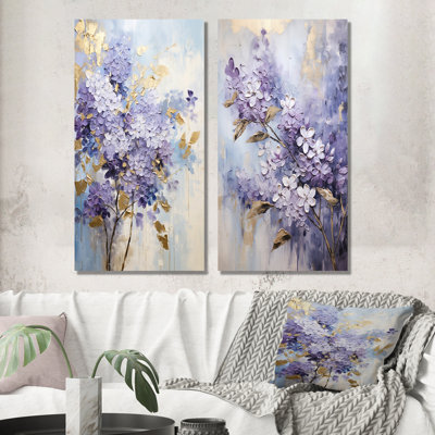 Mauve et doré pastel Lilac Dreams - lilas, ensemble de 2 reproductions d'art mural en métal