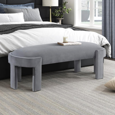 Banc rembourré élégant en velours gris avec assise rembourrée en mousse et tissu luxueux Comfort Home Furniture 1pc