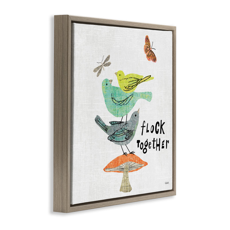 «Flock Together Birds», art mural encadré par Sue Schlabach, H 18 po x l 18 po, Cadre flottant orme Montalcino