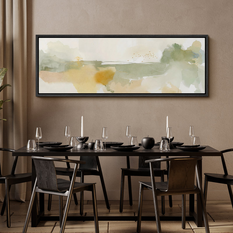 Abstract Green Beige Neutral Wall Prints Minimalist Modern Panoramic Horizontal Boho Wall Art Decor, 20" H x 60" W, Black