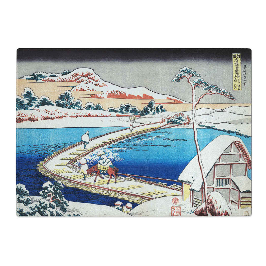 Tempered Glass the Pontoon Bridge at Sano by Katsushika Hokusai Chopping Board