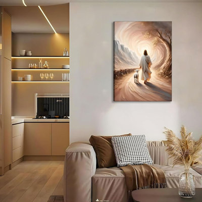 Jesus Leaves The 99 Sheep Canvas Wall Art Jesus And Lamb Picture Wall Decor Christ The Good Shepherd Lost Lamb In Poster Print Painting For Living Room Bedroom Church Home Decoration Prepare To Hang