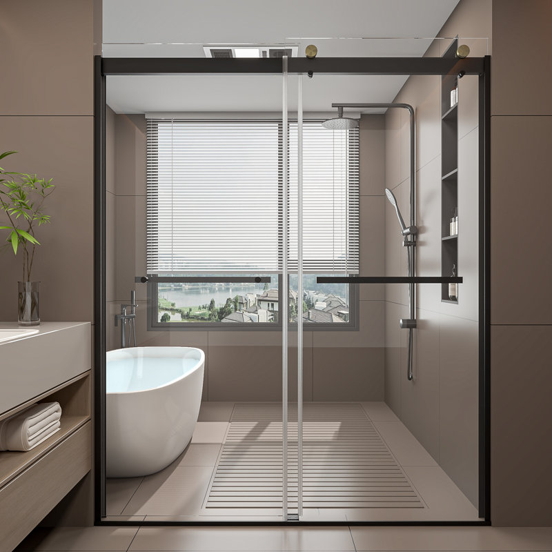 56" - 60" W x 74" H Double Sliding Frameless Shower Door  with 5/16"(8mm) Explosion-Proof Clear Tempered Glass