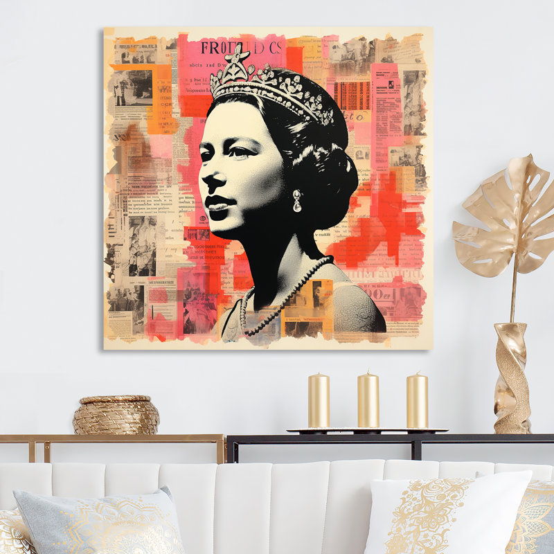 Queen Elizabeth S Magazine Collage II - célébrité, art mural en métal, H 36 po x l 36 po