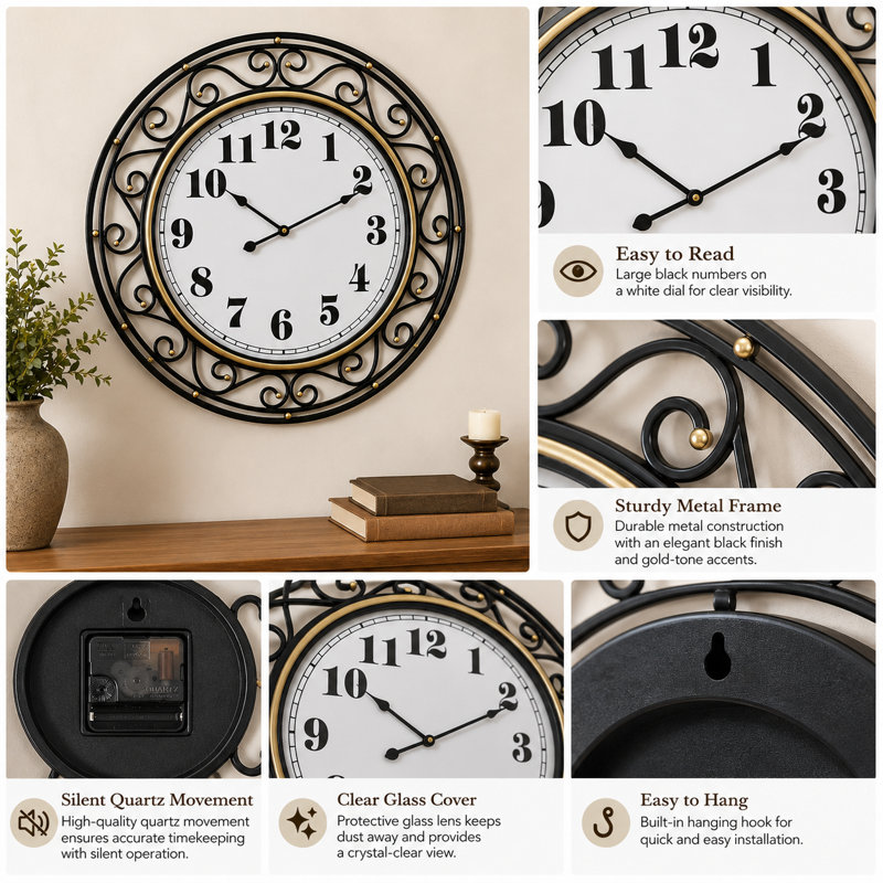 24 Inch Vintage Iron Metal Frame Wall Clock