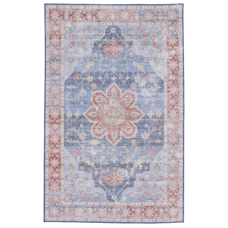 Deblois Oriental Blue/Rust Area Rug, Rectangle 3' x 5'