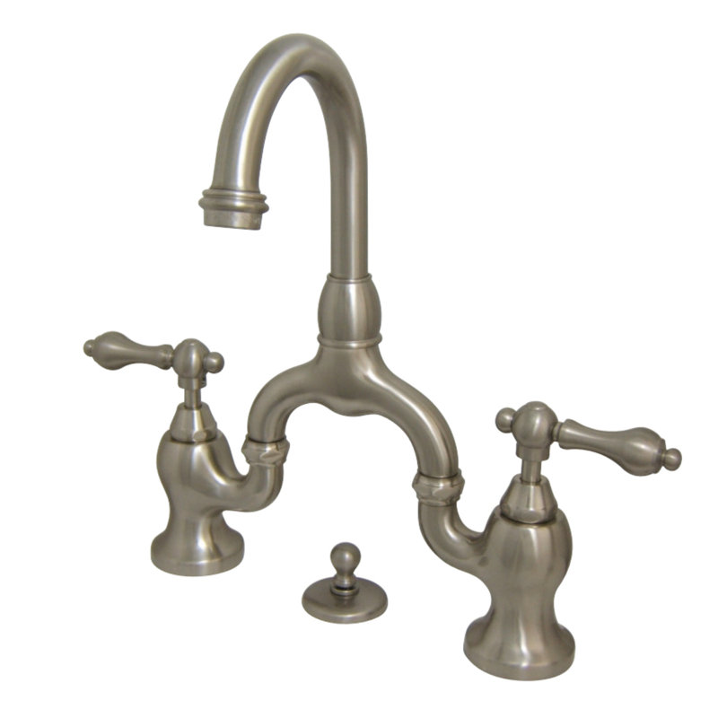 Robinet de salle de bain pont à deux poignées à fixation sur le comptoir à 3 trous Kingston, Nickel brossé
