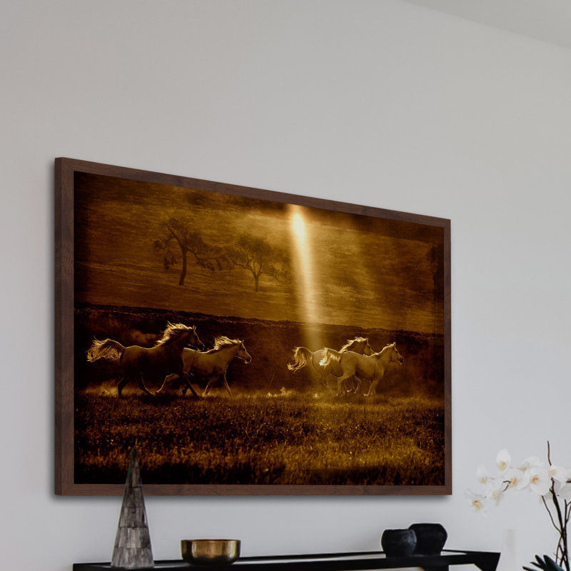 «Horses at Sunrise 2», reproduction encadrée, H 20 po x l 30 po x P 1,5 po