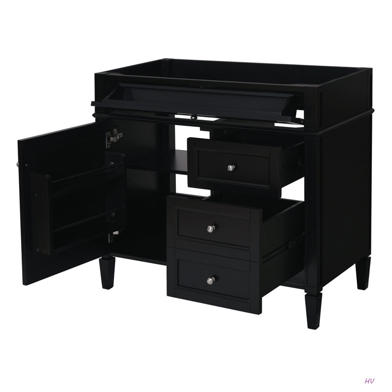 Meuble-lavabo de 36 po sans lavabo supérieur, armoire de rangement moderne avec 2 tiroirs et un tiroir basculant, structure en bois massif
