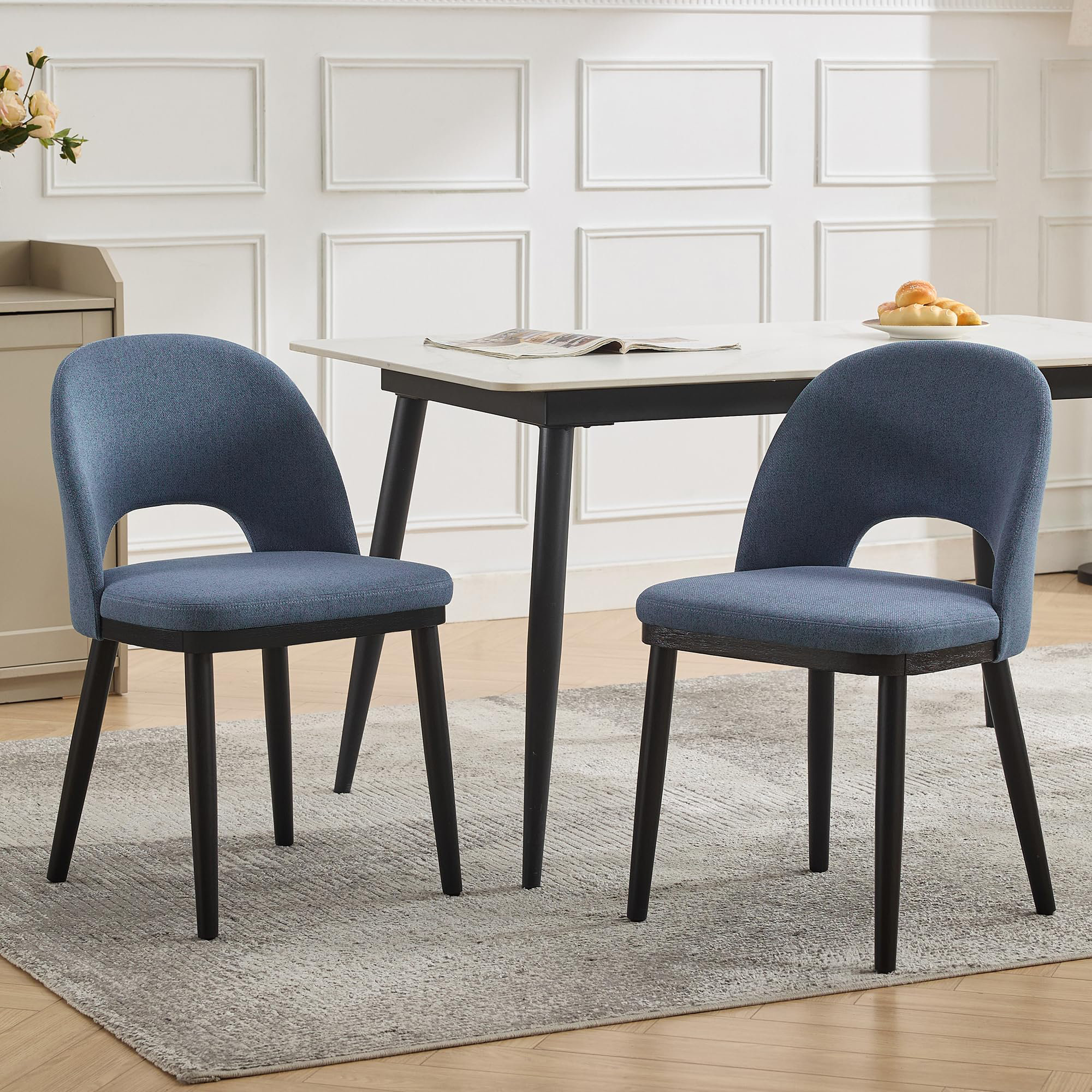 George Oliver Set of 2 Scandinavian Dining Chairs - Linen Upholstered ...