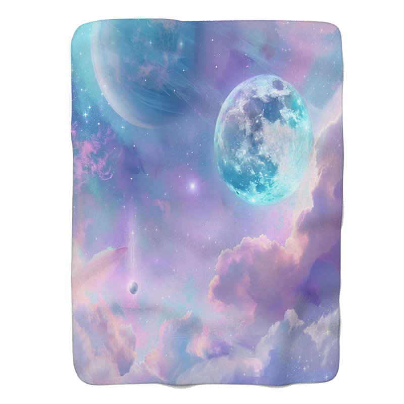 Pastel planète aquarelles - couverture Sherpa de qualité supérieure 1 pièce, Grand lit
