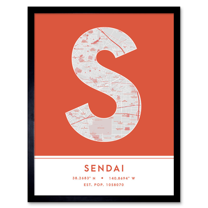 Sendai Japan City Map 1 Piece Single Picture Frame Wall Art
