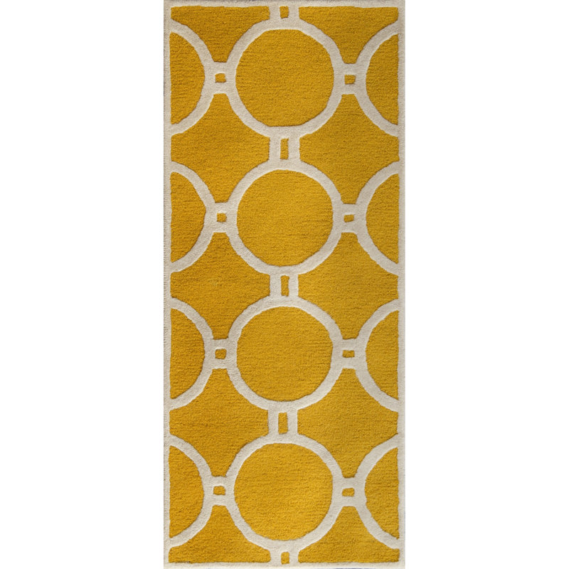Gold and Ivory Handmade Wool Tufted Runner Rug 2'-6" x 6'