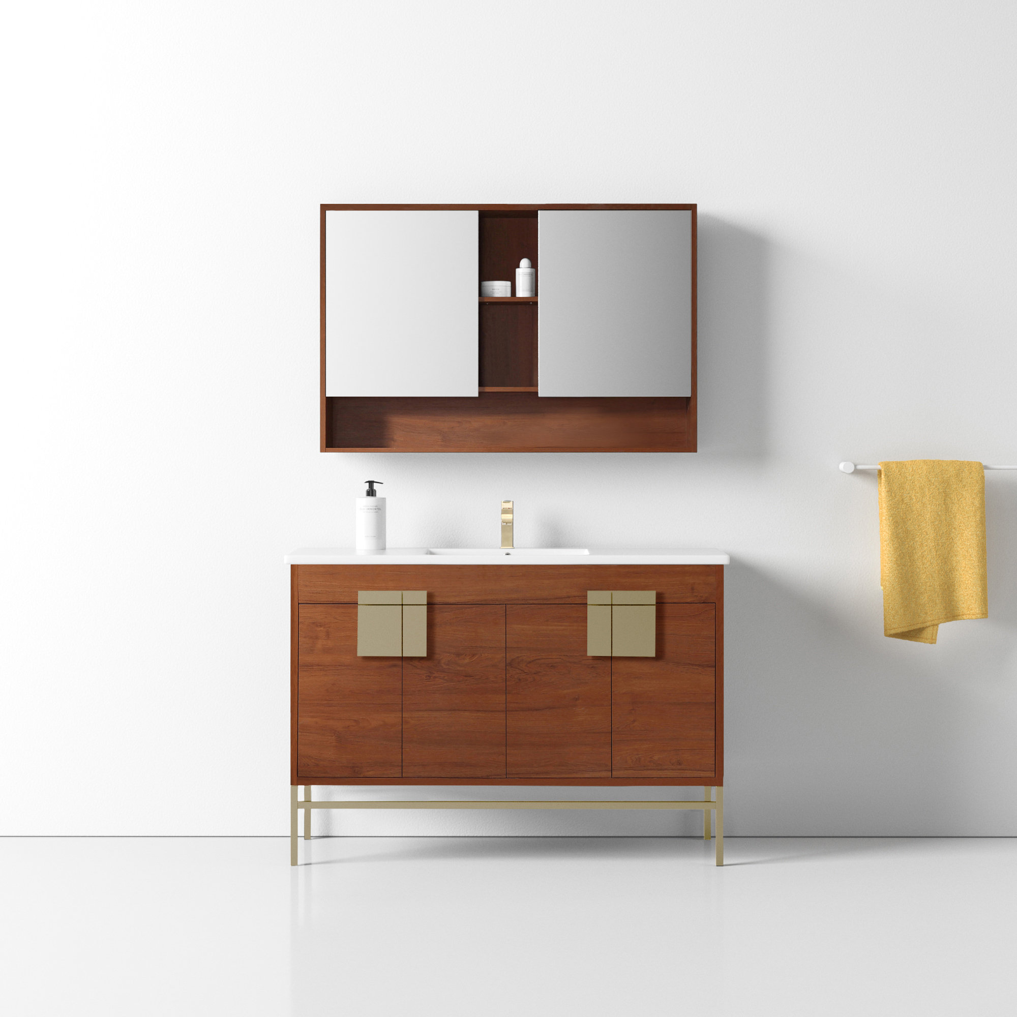 Maisie 48'' Single Bathroom Vanity, Walnut, Satin Brass