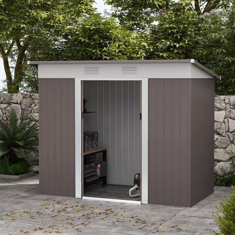 Gray 8 ft. x 4 ft. Galvanized Steel Storage Shed with Windows