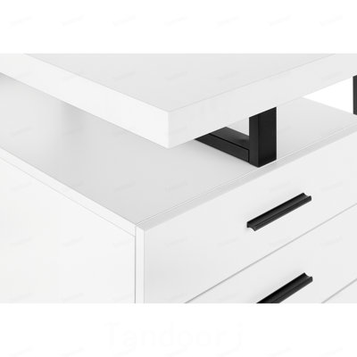 Bureau d'ordinateur, bureau à domicile, ordinateur portable, configuration gauche/droite, tiroirs de rangement, 122 cm (48 po), plateau en stratifié beige, structure en métal noir