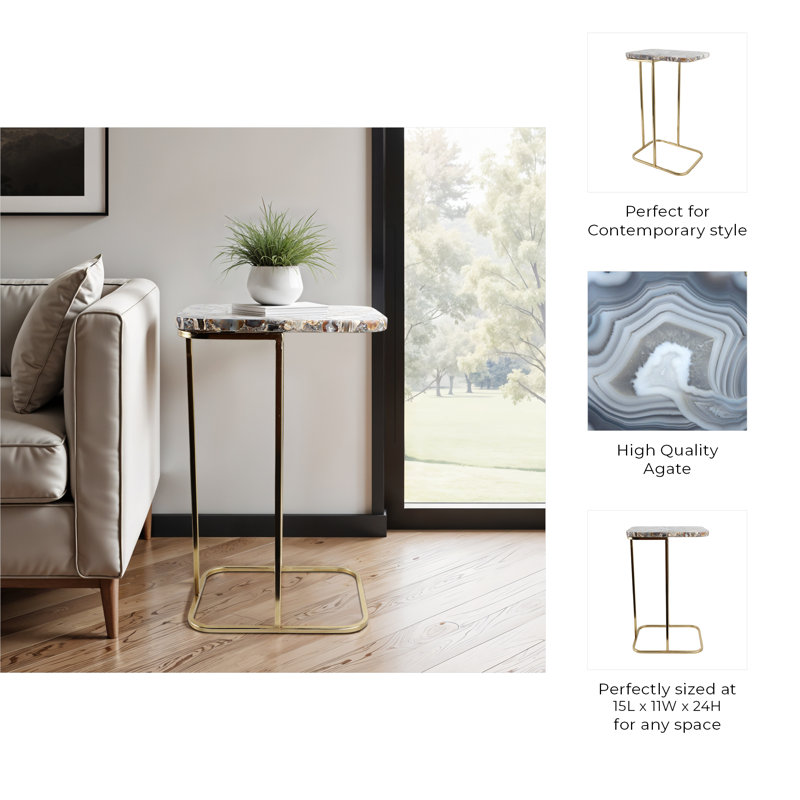 Sagebrook Home 24X15" Agate Top C-Table, White/Gold, Black