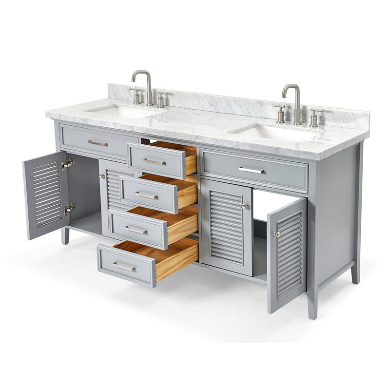 Ensemble de meuble-lavabo double 73 po Hamil, Gris, Marbre blanc de Carrare, 73"