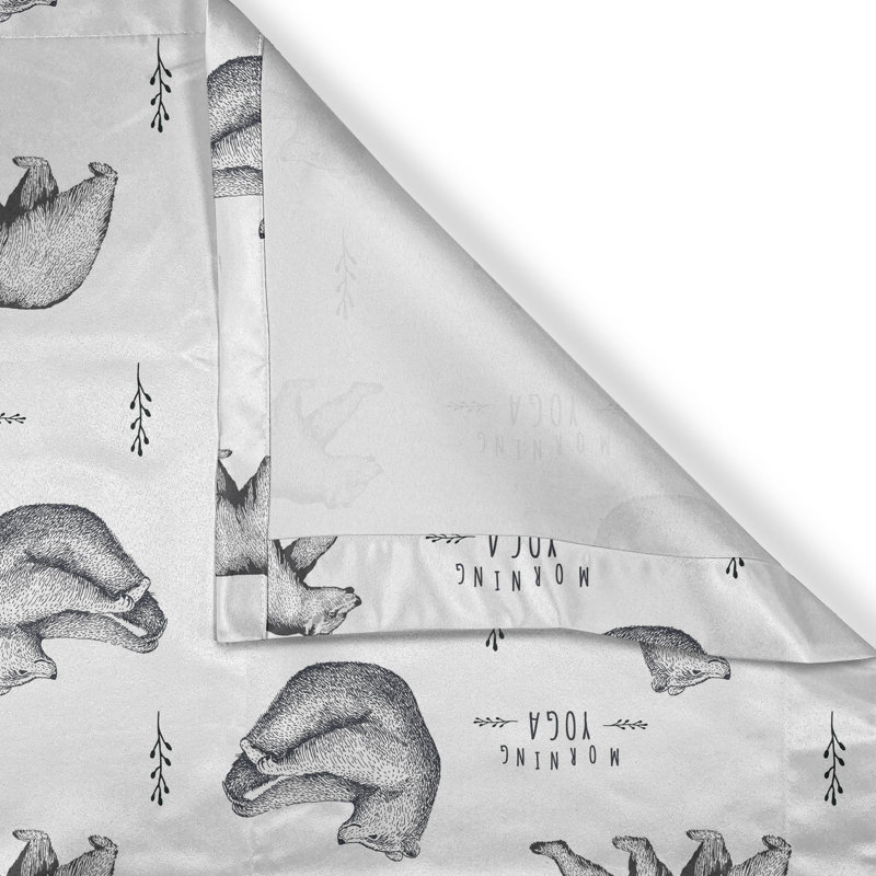 Rustic curtain, bear meditation posture, white and black