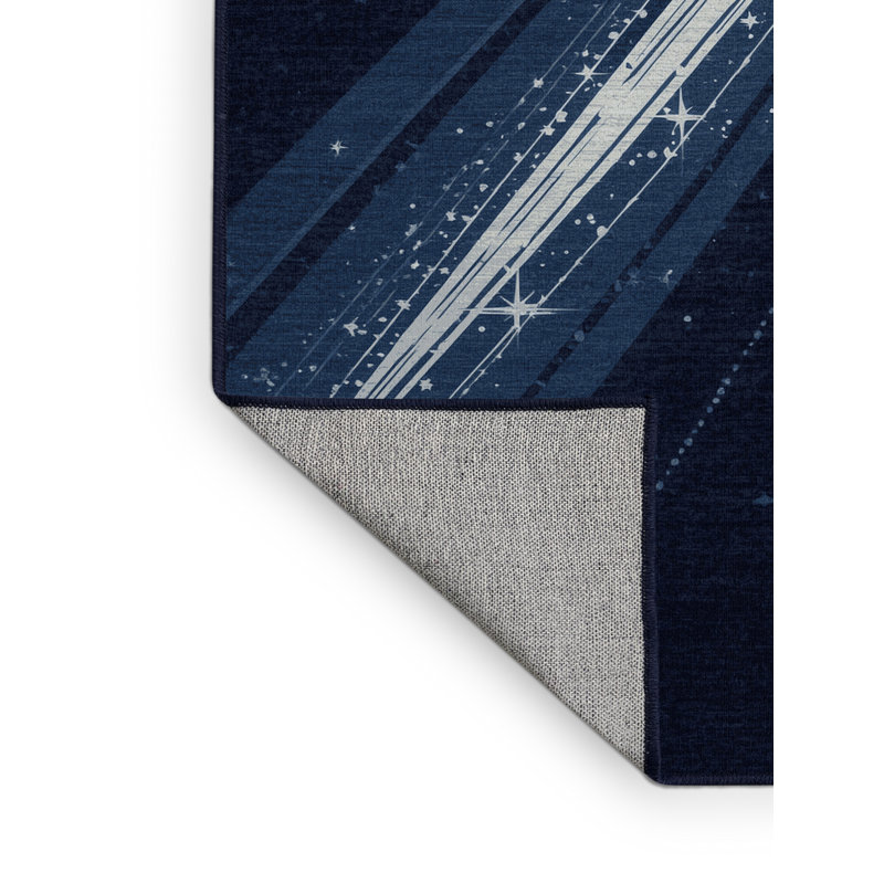 Tapis bleu foncé moderne et contemporain lavable à la machine Orys, 8 x 12