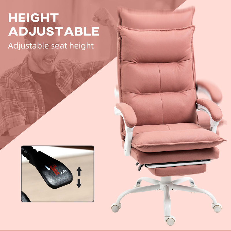 Pink Microfiber Computer Chair With Heating & 6 Vibration Points, Armrest And Footrest Desk Massage Points Heat, For Relaxation