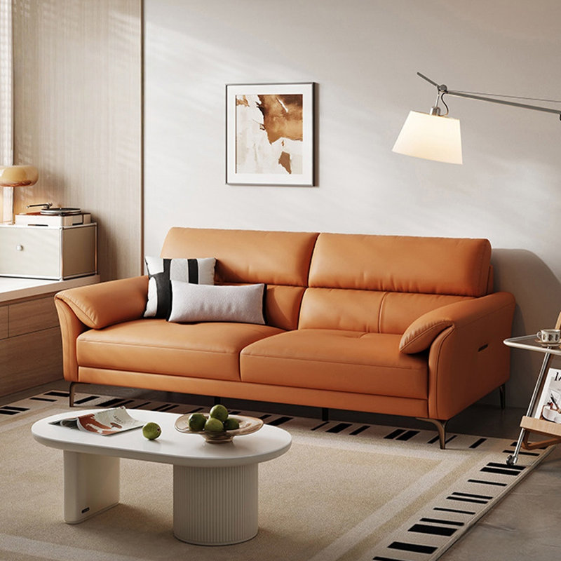 Orange Genuine Leather Modular Sofa cushion Loveseat