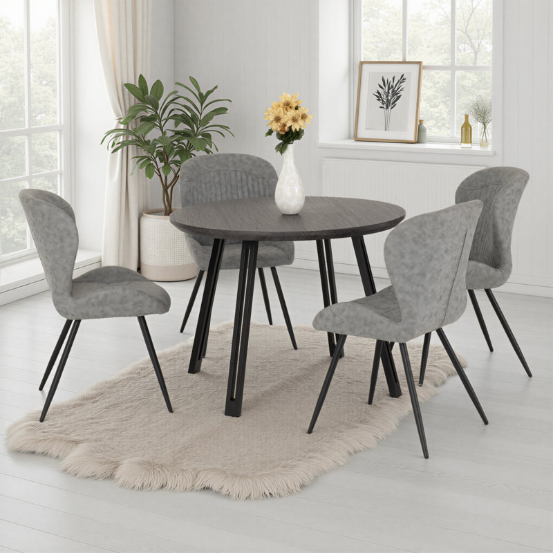 4 -Person Dining Set, Black Wood & Grey