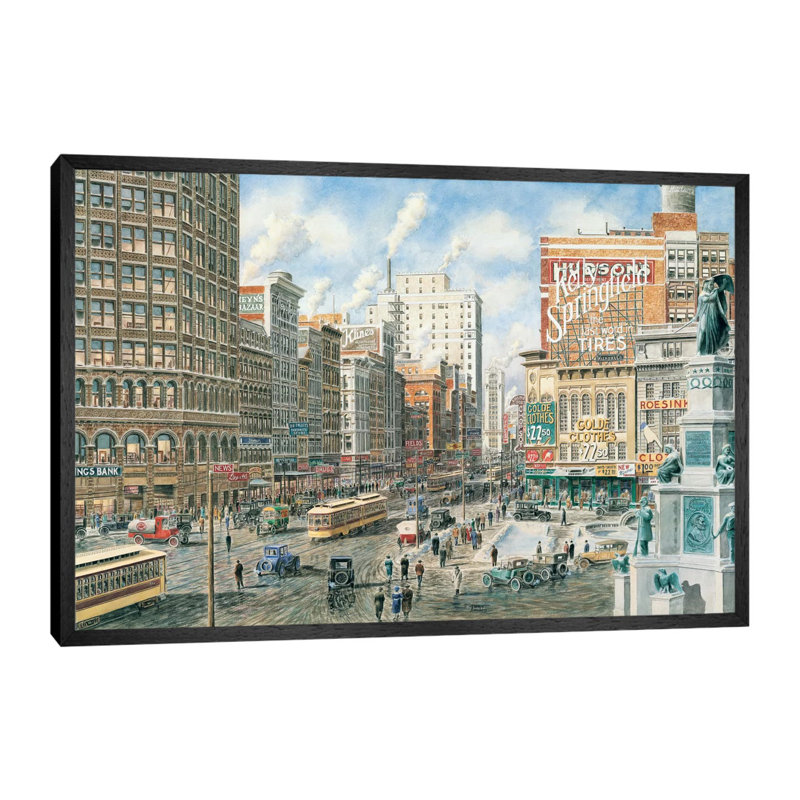 Detroit Looking North on Woodward 1 Piece Wall Art on Canvas, 66.04 cm H x 45.72 cm W, Black Floater Framed